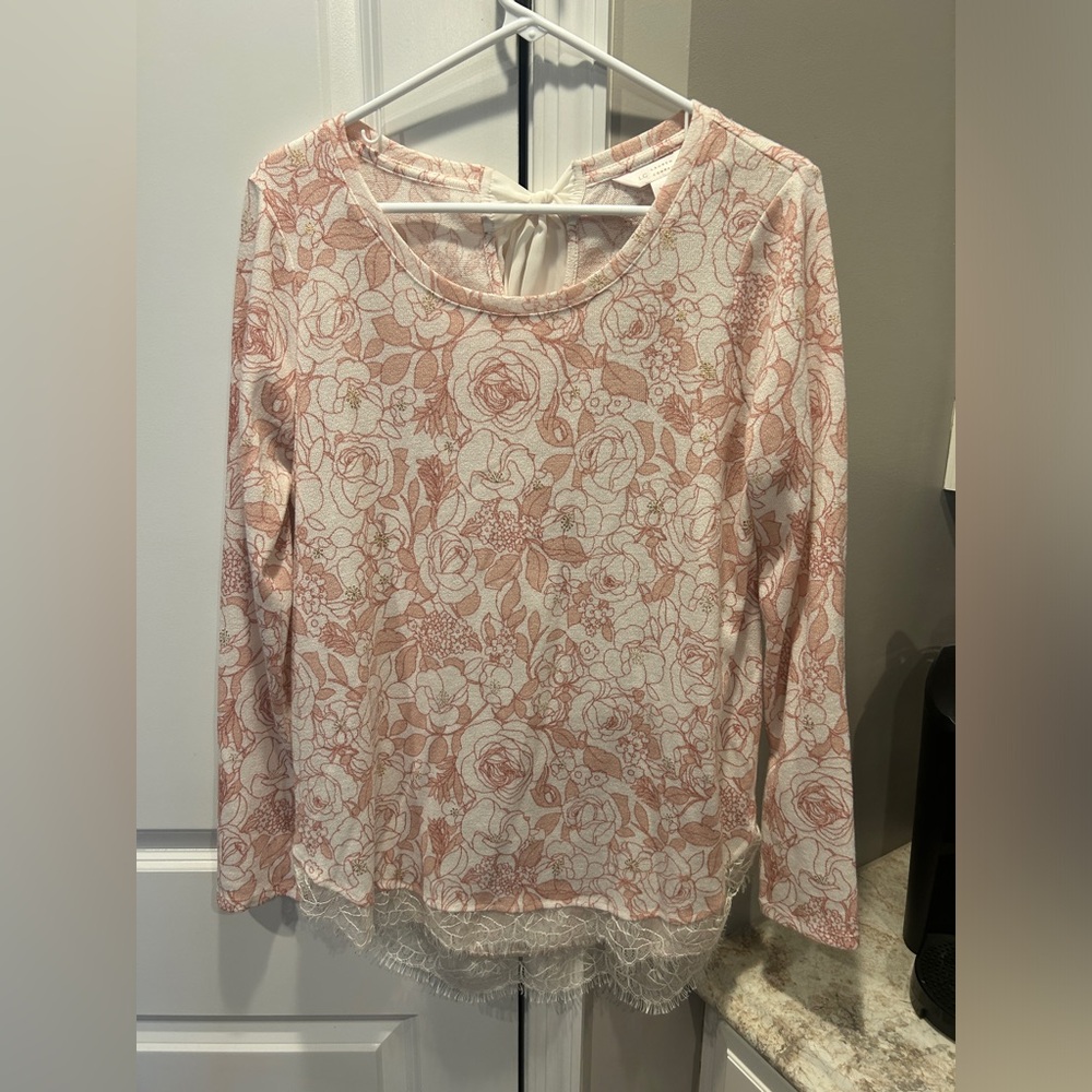 LC Lauren Conrad Floral Lace Tie Back Top Medium